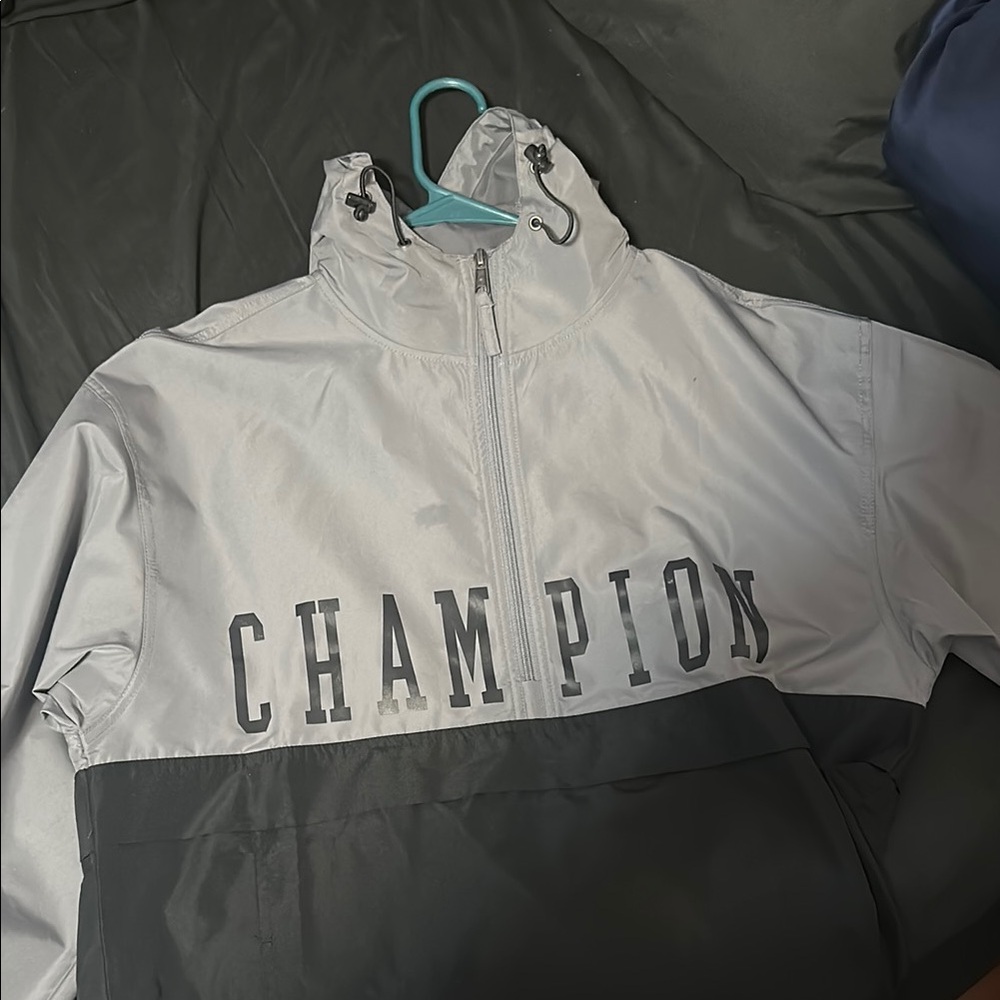 Champion Gray and Black Raincoat with High Collar